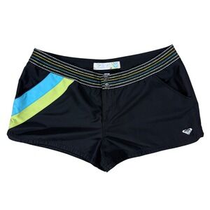 Y2K Retro Roxy Board Shorts Size 13 Black Colorful Stripes Vintage Beach